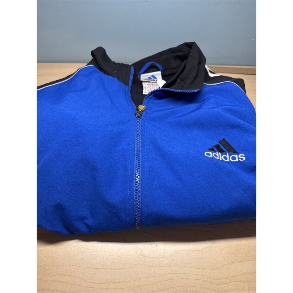 Vintage Adidas Jacket Y2K Nylon Full Zip Windbreaker Logo Blue Men's Size L